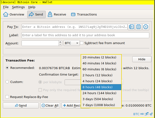 New fee drop-down box